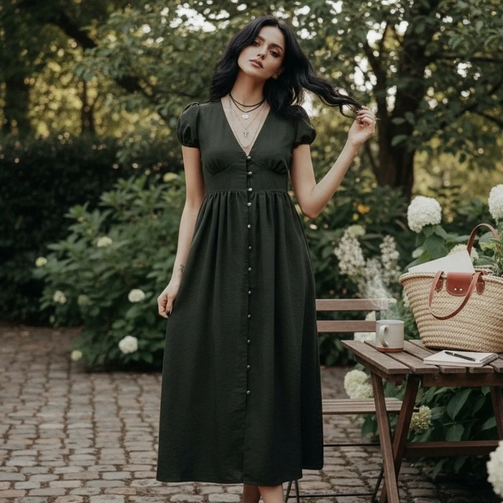 Disturbia Olive Green Midi Dress - Picture 8 of 8